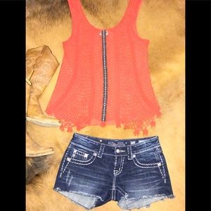 Orange lace overlay tank